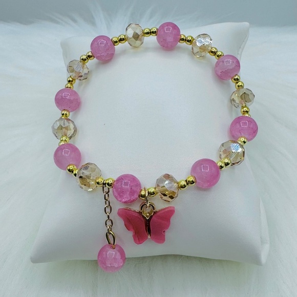 Pink Butterfly Beaded Bracelet - Picture 4 of 4